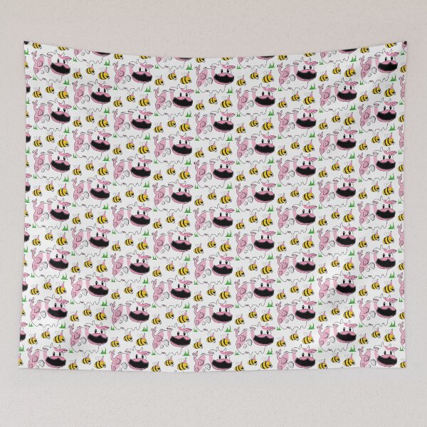 Item preview, Strawberry Cow and Bees Pink Yellow Cute Animals wearing mask Social Distancing Quarantined Women Men Girls Kids designed and sold by Dolphin Graphic.