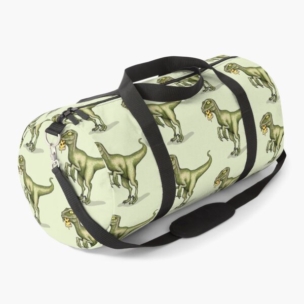 Raptor dinosaur eating pizza slice Duffle Bag