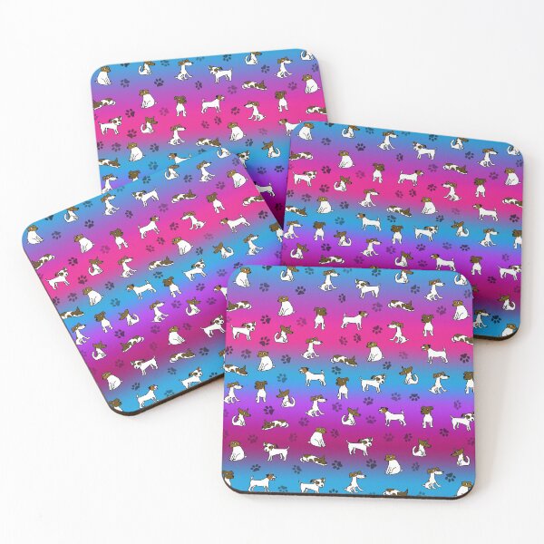 Item preview, Jack Russell Terrier Cartoon Pattern With Blue And Pink Background designed and sold by jaggerstudios.