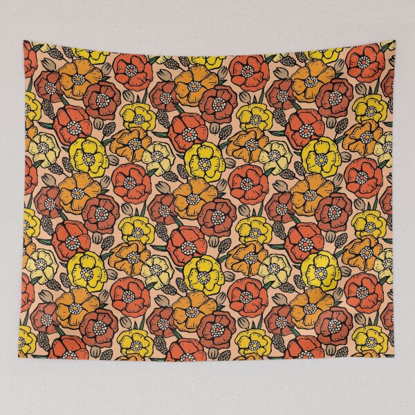 Item preview, Vintage 1970s inspired flowers Orange designed and sold by woahtherepickle.