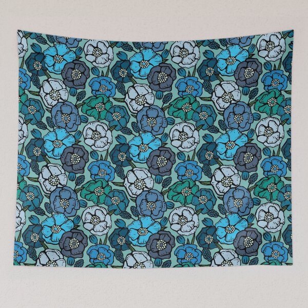 Item preview, Vintage Seventies inspired flowers Blue designed and sold by woahtherepickle.