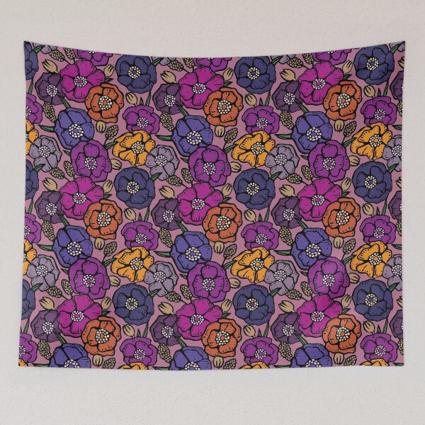 Item preview, Purple Seventies inspired vintage flowers designed and sold by woahtherepickle.