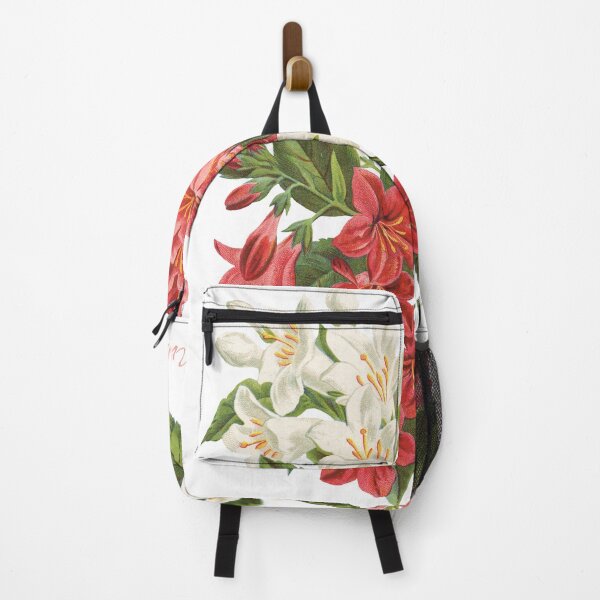 Item preview, Midsummer coral red, pink and white ivory blooms on a dark grey charcoal background designed and sold by ankka.