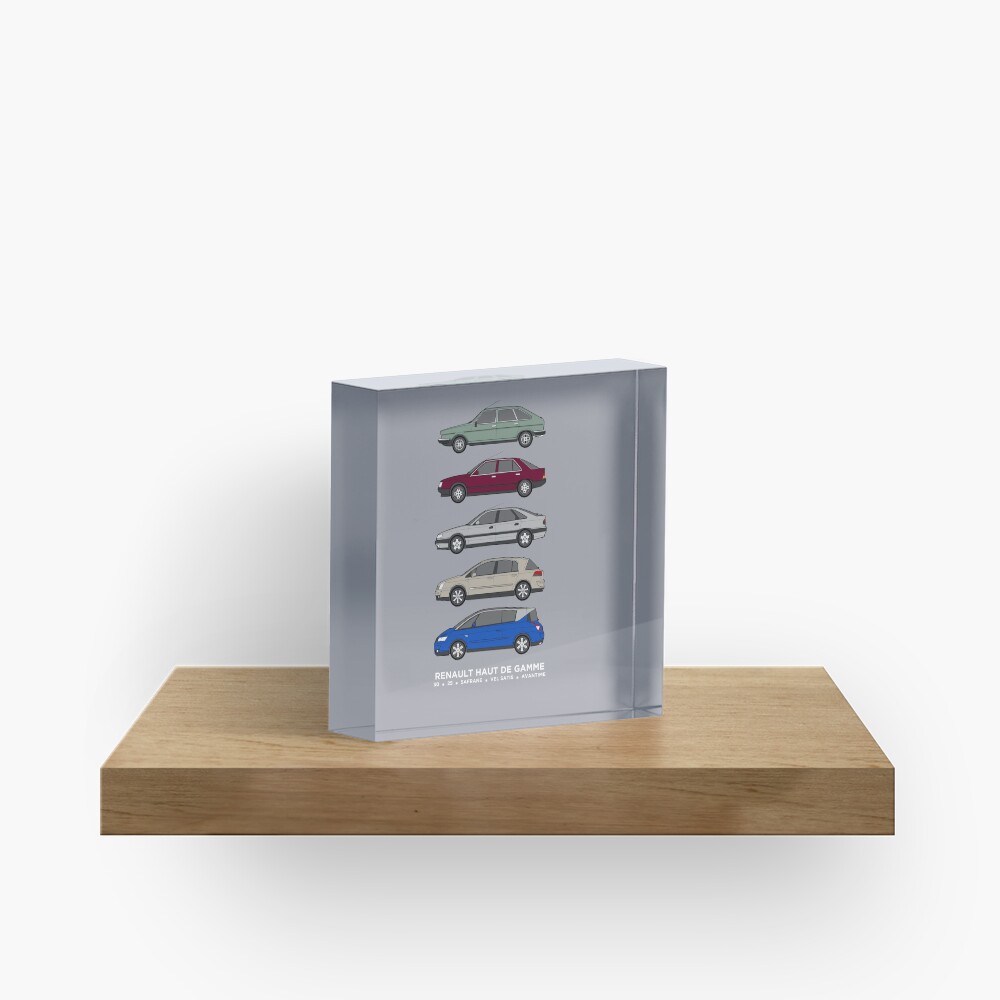 Renault 30, 25, Safrane, Vel Satis & Avantime "Haut de Gamme" classic car collection artwork. Acrylic Block