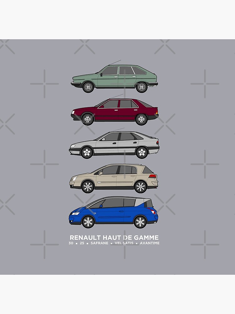 Renault 30, 25, Safrane, Vel Satis & Avantime "Haut de Gamme" classic car collection artwork. by RJWautographics