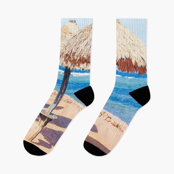 Item preview, natural materials beach umbrellas by the sea and the blue sky designed and sold by SherriMans.