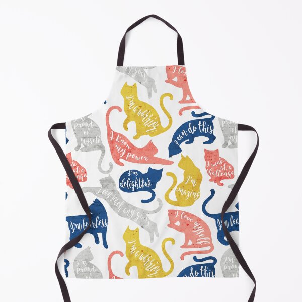 Item preview, Be like a cat // white background blue coral yellow and gray cat silhouettes with affirmations designed and sold by SelmaCardoso.