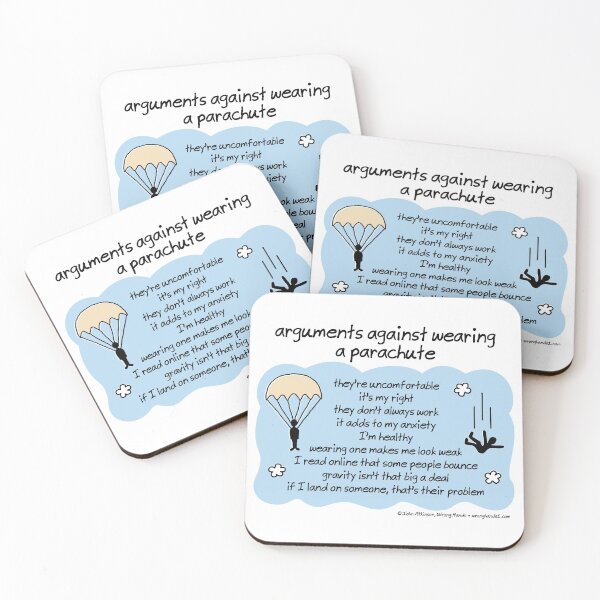 Item preview, arguments against wearing a parachute designed and sold by WrongHands.