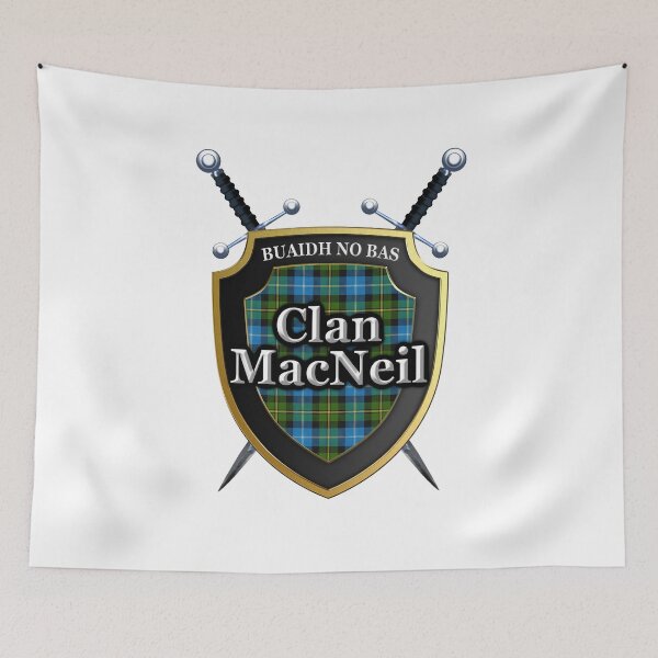 Item preview, Clan MacNeil Tartan Shield & Swords designed and sold by ScotsMountain.