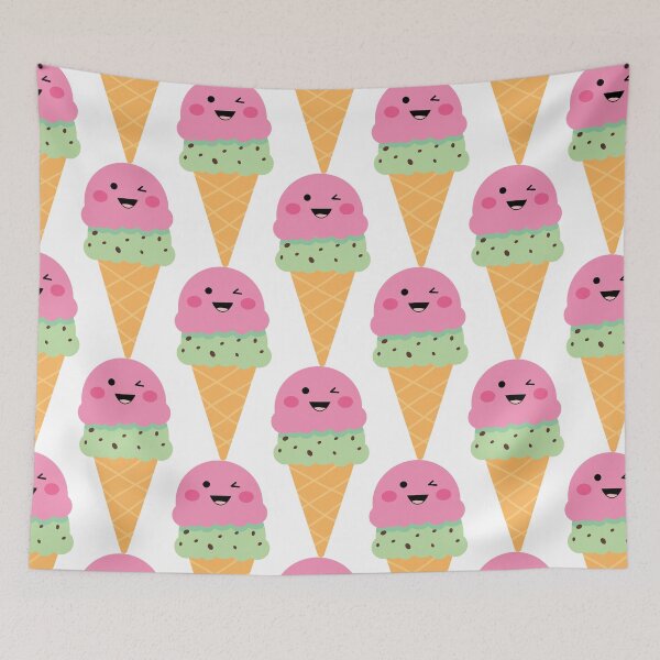 Item preview, kawaii ice cream, ice cream, ice cream illustration, cute ice cream, pink and green ice cream designed and sold by Terevela.