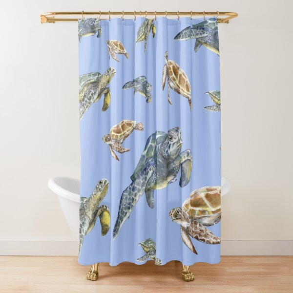 Sea Turtles Blue Watercolor Illustration Shower Curtain