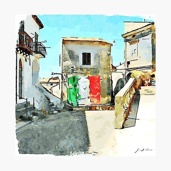 Tortora glimpse with Italian flag painted on the wall of building Photographic Print