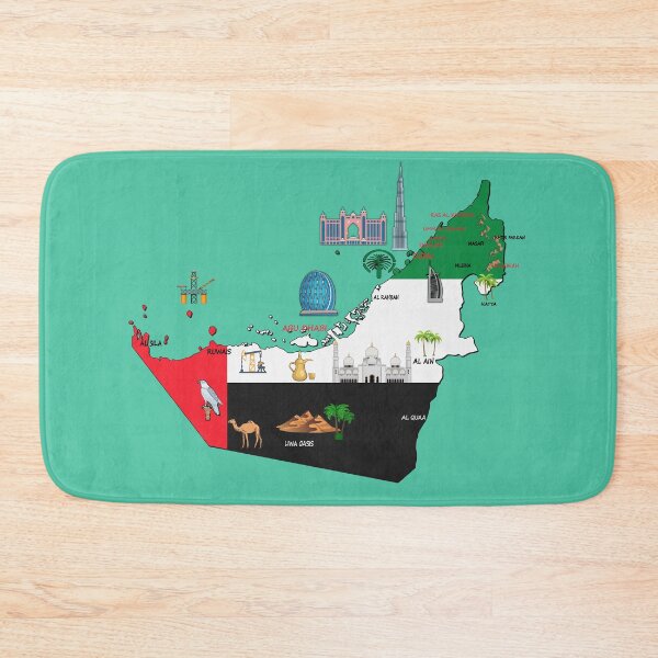 Item preview, United Arab Emirates map, major cities names UAE national symbols and landmarks  designed and sold by mashmosh.