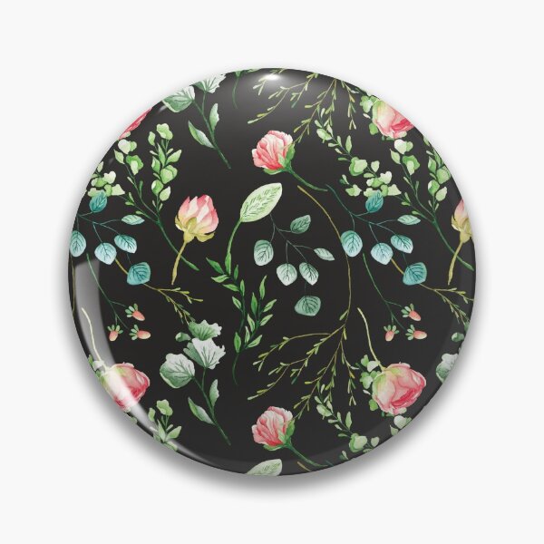 Item preview, Red roses green leaves and foliage botanical pattern on black designed and sold by ankka.