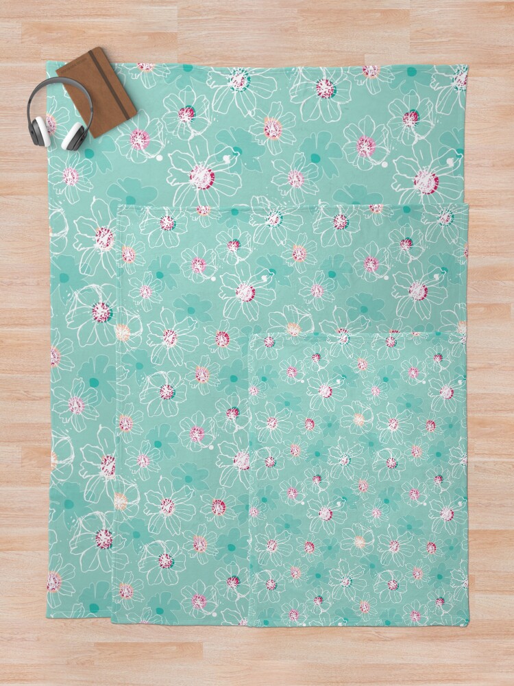 Alternate view of Hand drawn White Cosmos flowers Throw Blanket