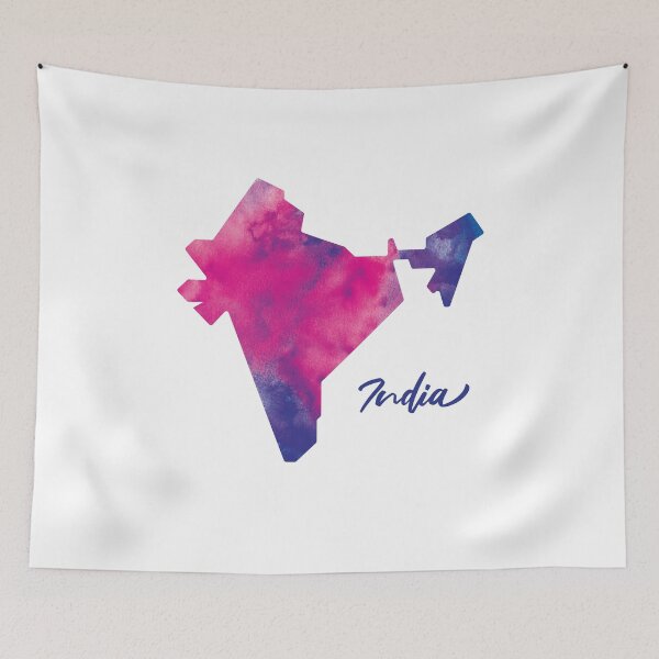 Item preview, India Map in Watercolor (Purple, Blue and Pink) designed and sold by Geometricshow.