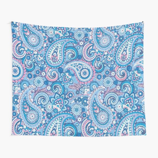 Blue and Pink Artisic Indian Pattern Tapestry