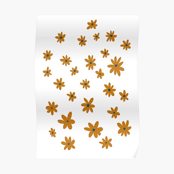 Dark orange and blue whimsy flower pattern Poster