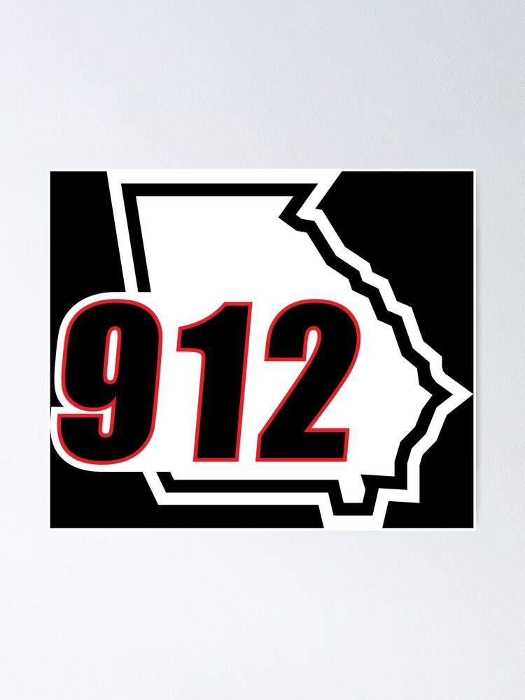 "Red & Black Georgia 912 Area Code on Black" Poster for Sale by ...
