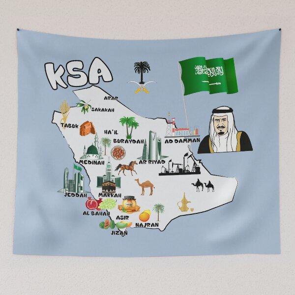 Item preview, Saudi Arabia Map tourist attractions cities name flag the King Salman  designed and sold by mashmosh.