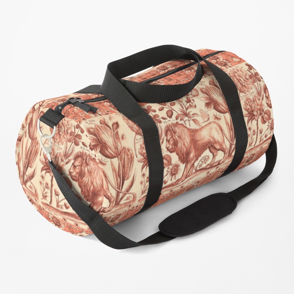 LION,TULIP,ROSE AND BUTTERFLIES ANTIQUE RED PINK FLORAL COLLECTION Duffle Bag