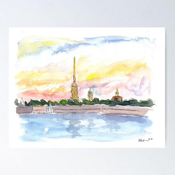 St.petersburg Skyline Art, Original St.petersburg Florida Skyline  Watercolor Painting, St. Petersburg Skyline, Watercolor Skyline Painting 