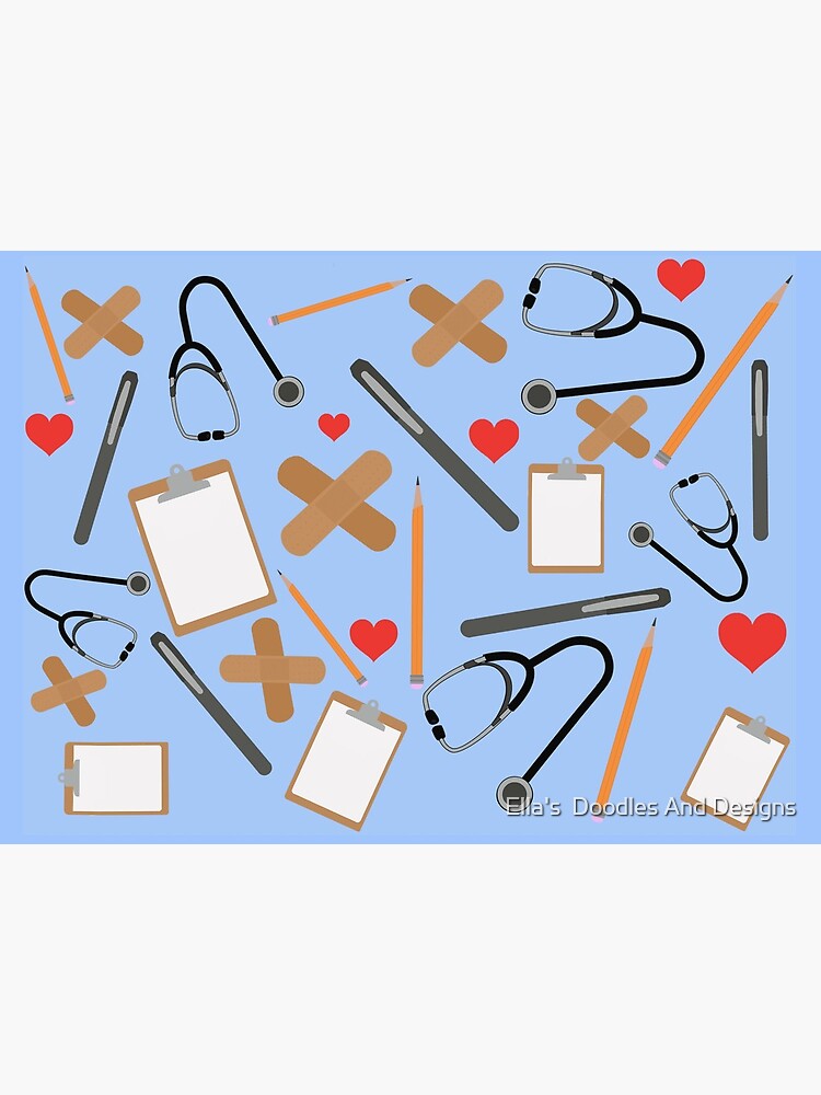 nurse, school nurse back to school fun supplies with blue background | Art  Board Print