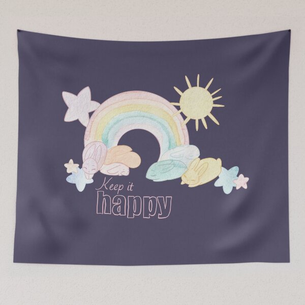 Item preview, Rainbow and bunnies - keep it happy dark baground designed and sold by RoxaneAndBuns.