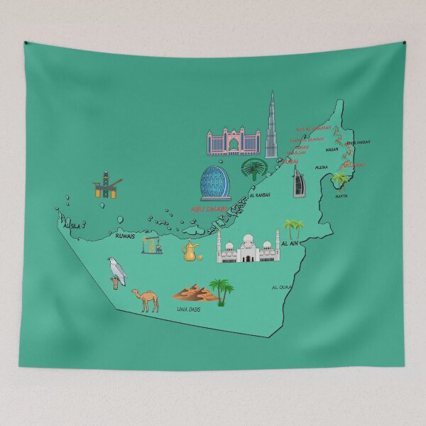 Item preview,  UAE map, major cities United Arab Emirates national symbols and landmarks  designed and sold by mashmosh.