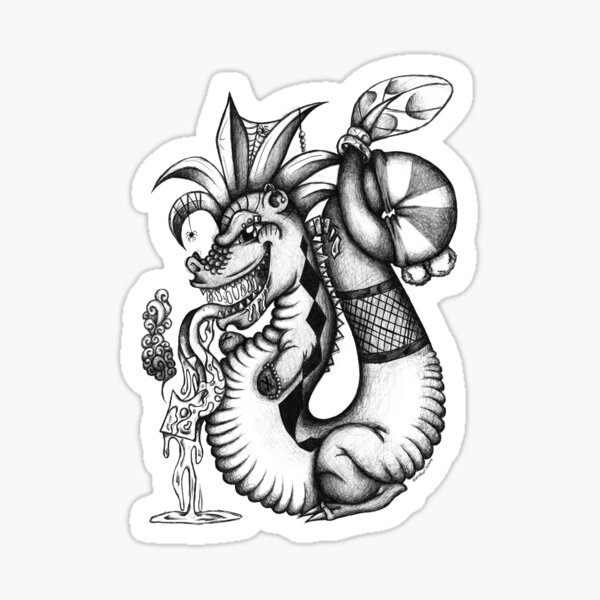 Black and white Freaky Dragon Sticker