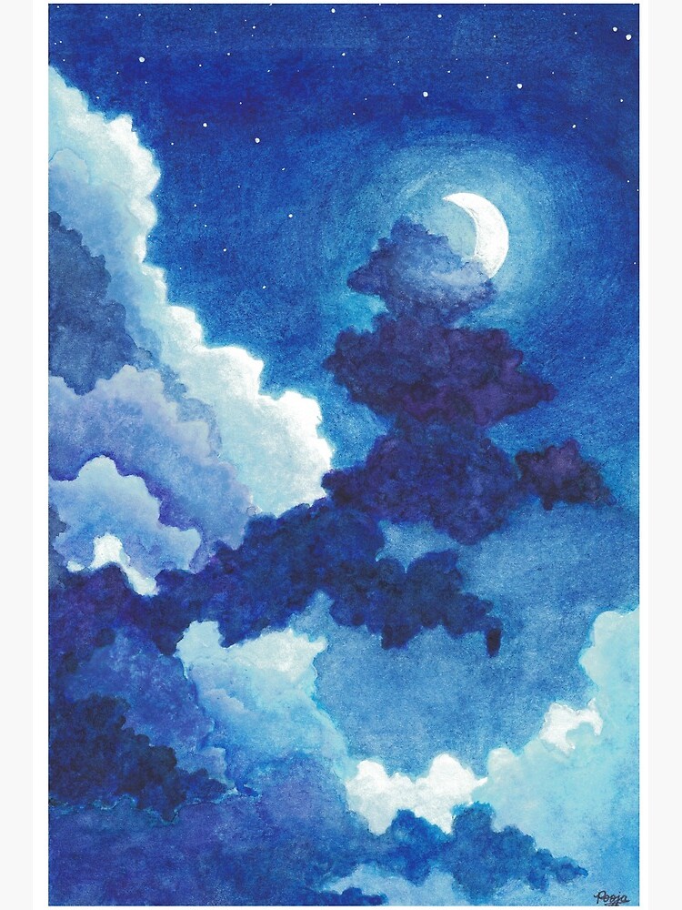 Moonlit Cloudy Sky Art Board Print By Pooja Paints Redbubble