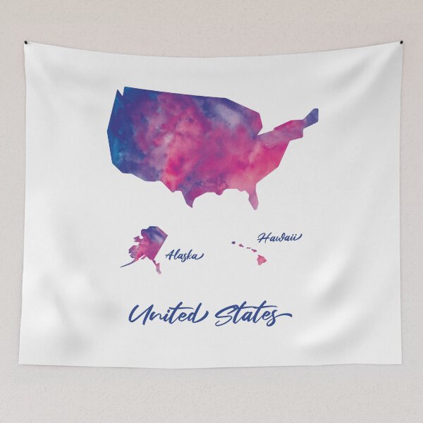 Item preview, United States Map in Watercolor + Alaska & Hawaii (Purple, Blue and Pink) designed and sold by Geometricshow.