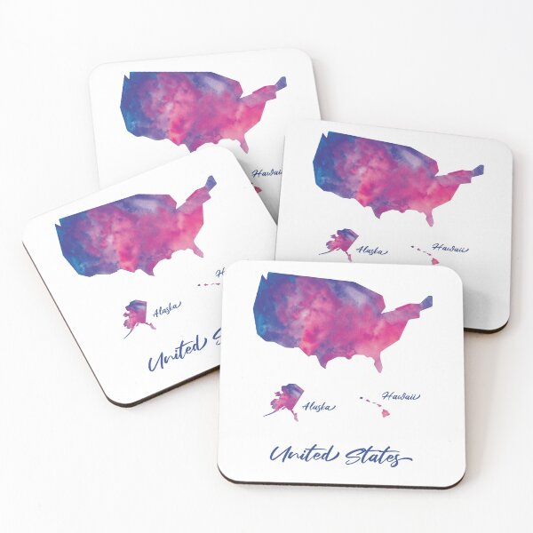 Item preview, United States Map in Watercolor + Alaska & Hawaii (Purple, Blue and Pink) designed and sold by Geometricshow.
