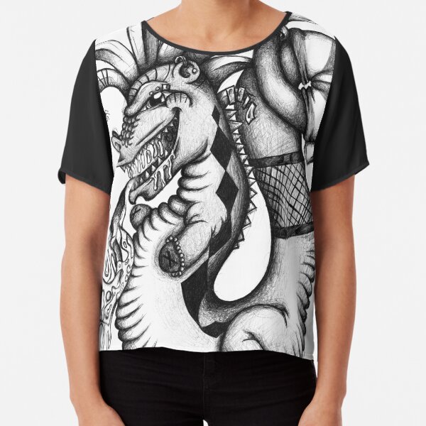 Black and white Freaky Dragon Chiffon Top