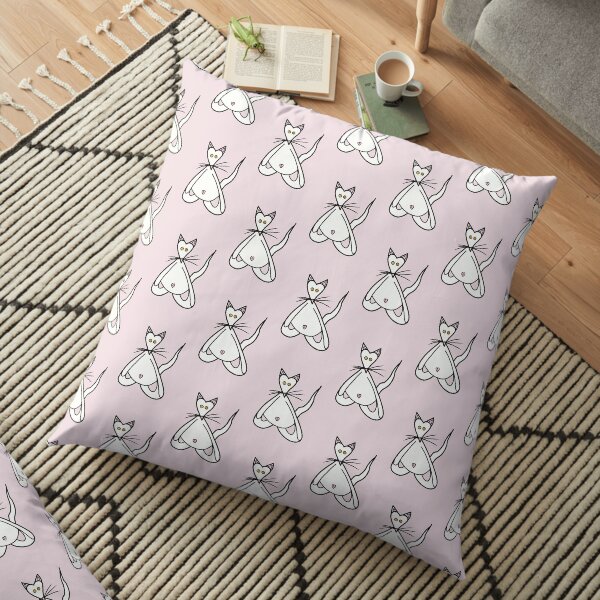 Yoga Cat - White / Pink Floor Pillow