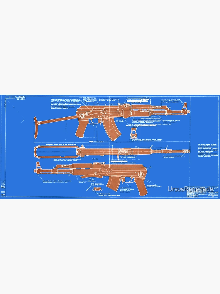 Genuine Soviet AKS AK-47 Folding Stock Blueprint (White - Fill