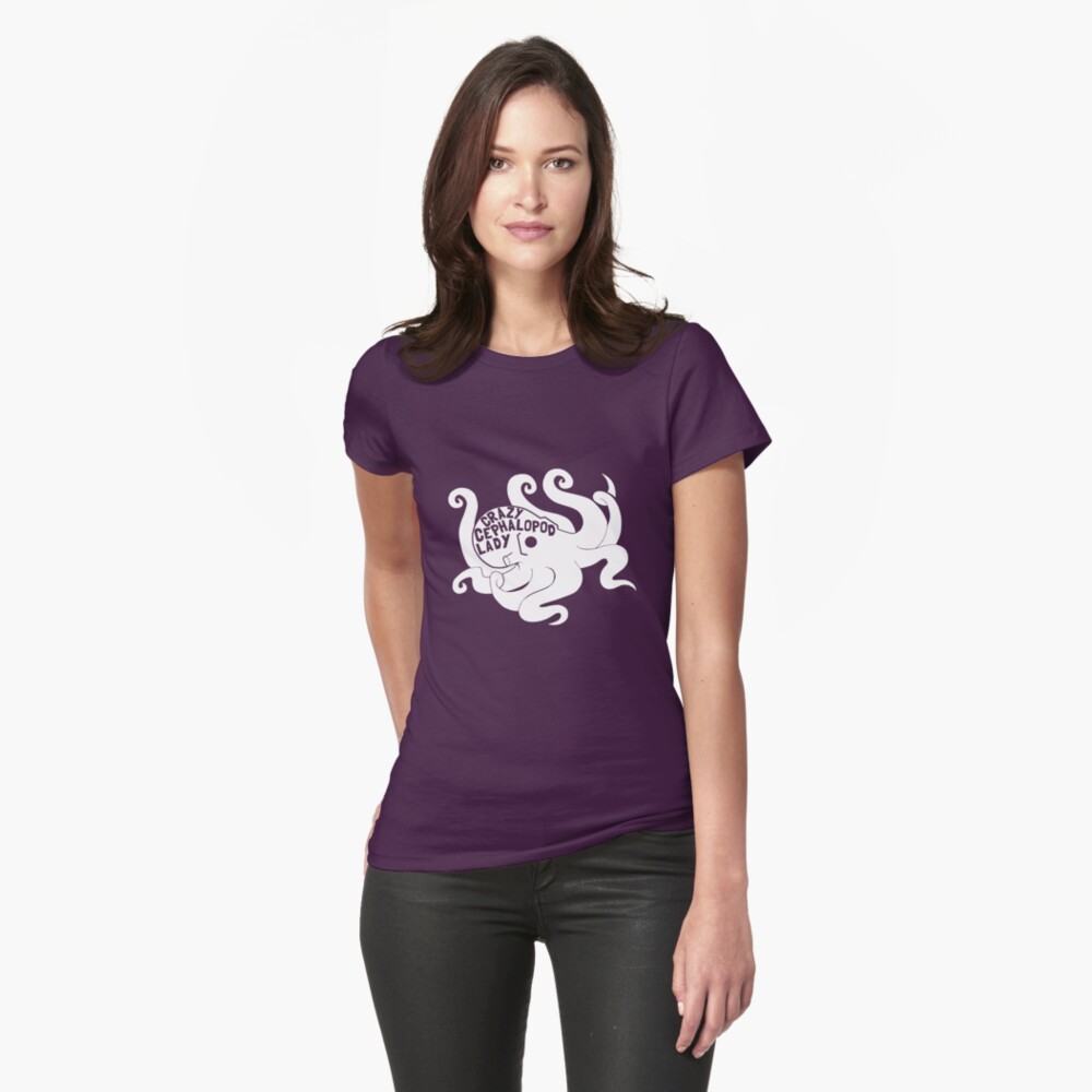 Crazy Cephalopod Lady Dark Fitted T-Shirt