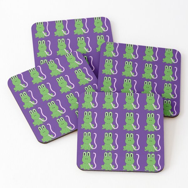 Item preview, green frogs with tongue out catching fly purple back ground designed and sold by Ella's  Doodles And Designs.