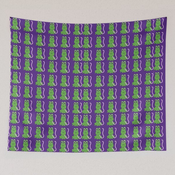 Item preview, green frogs with tongue out catching fly purple back ground designed and sold by Ella's  Doodles And Designs.