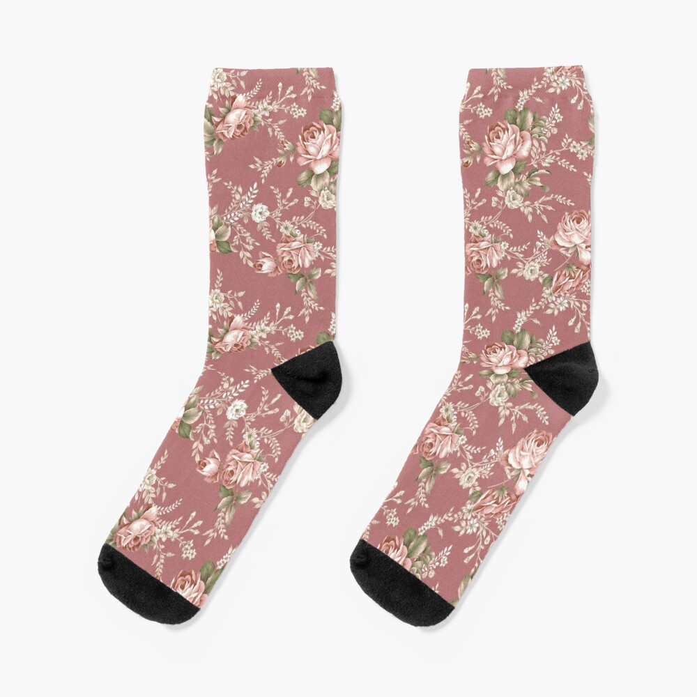 Discover Vintage Blush Roses - Dk. Pink Background | Socks
