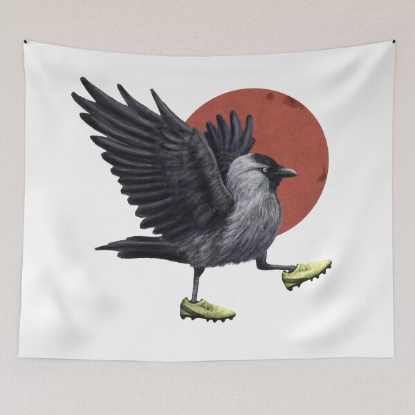 Item preview, Jackdaw playing footy designed and sold by CharlieCreature.