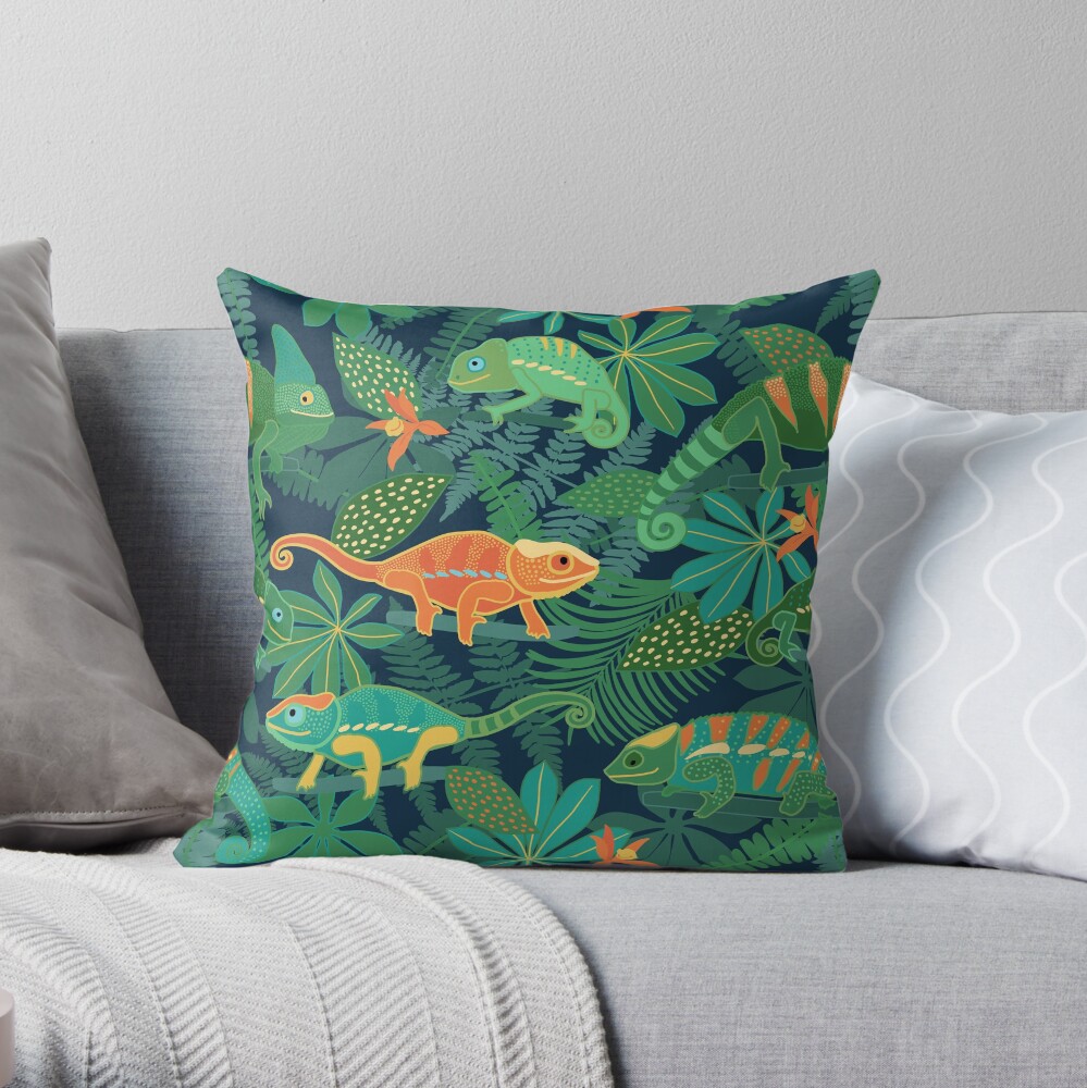 Chameleons in Jungle Throw Pillow