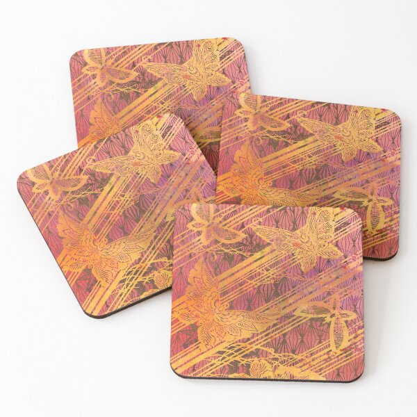 Item preview, Chinoiserie Chic Filigree Butterfly Stencil in Coral, Gold Yellow, Brown designed and sold by AndreaHelmArt.