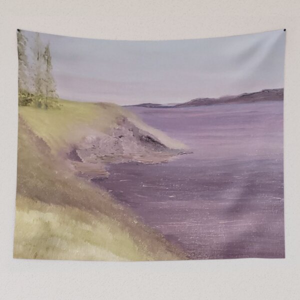 Item preview, Lilac lake oil painting by Tabitha Kremesec designed and sold by Tabitha Kremesec.