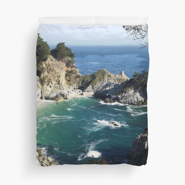 McWay-Julian Falls at Big Sur California - Beach Ocean Waterfall Duvet Cover