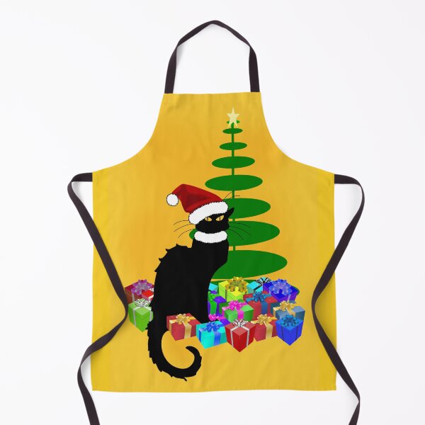 Christmas Le Chat Noir With Santa Hat Apron