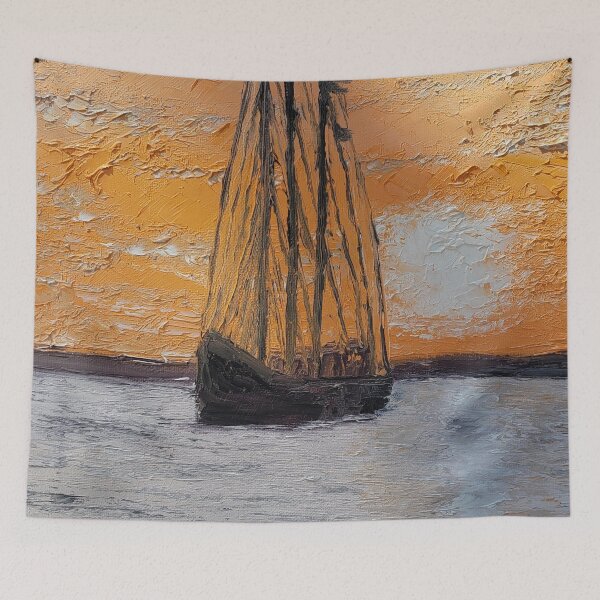 Item preview, Sunset voyage oil painting by Tabitha Kremesec designed and sold by Tabitha Kremesec.