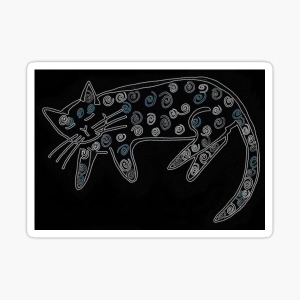 Danish pastry cat in black with outlined swirls Sticker