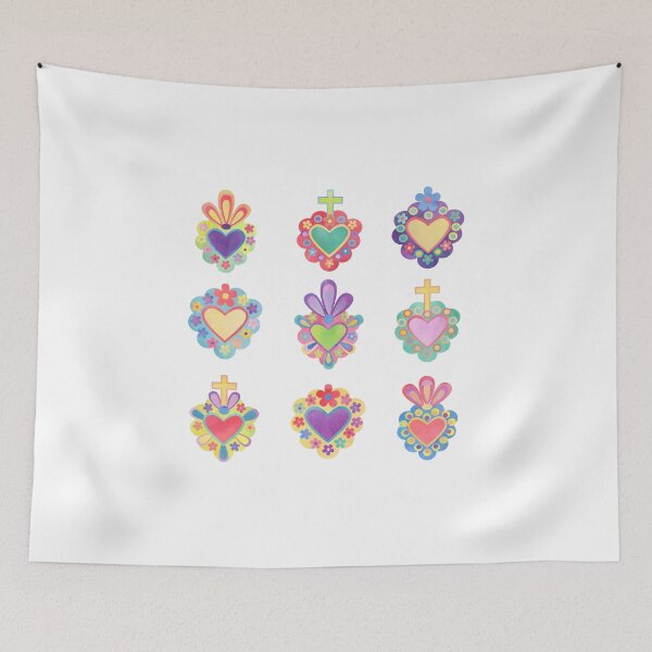 Item preview, SACRED HEARTS, WATERCOLOR HEARTS, MEXICO, mexican folk, mexican craft, mexican heart, catholic, cross, hearts, watercolor designed and sold by Terevela.
