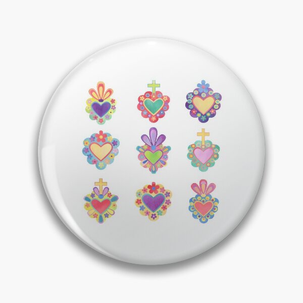 Item preview, SACRED HEARTS, WATERCOLOR HEARTS, MEXICO, mexican folk, mexican craft, mexican heart, catholic, cross, hearts, watercolor designed and sold by Terevela.